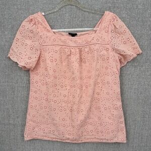 Talbots‎ Eyelet Top Women M Pink Short Sleeve Square Neck Cottage Fairy Milkmaid